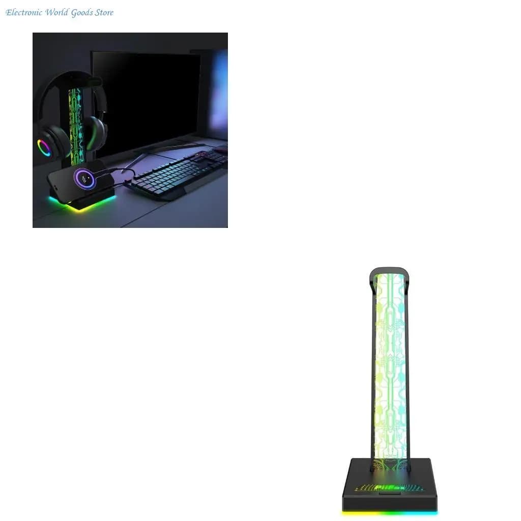 A3PD LED headphone stand with 2 USB charging ports 3.5 mm door Table headphone support for all