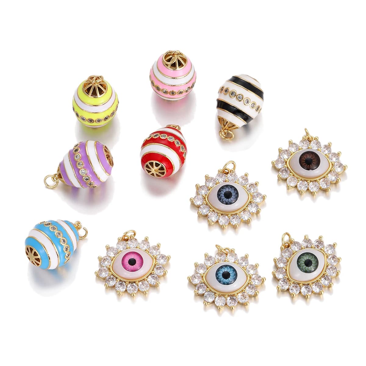 CZ Crystal Evil Eye ovale palla smalto ciondoli pendenti per le donne gioielli fai da te che fanno risultati forniture all'ingrosso