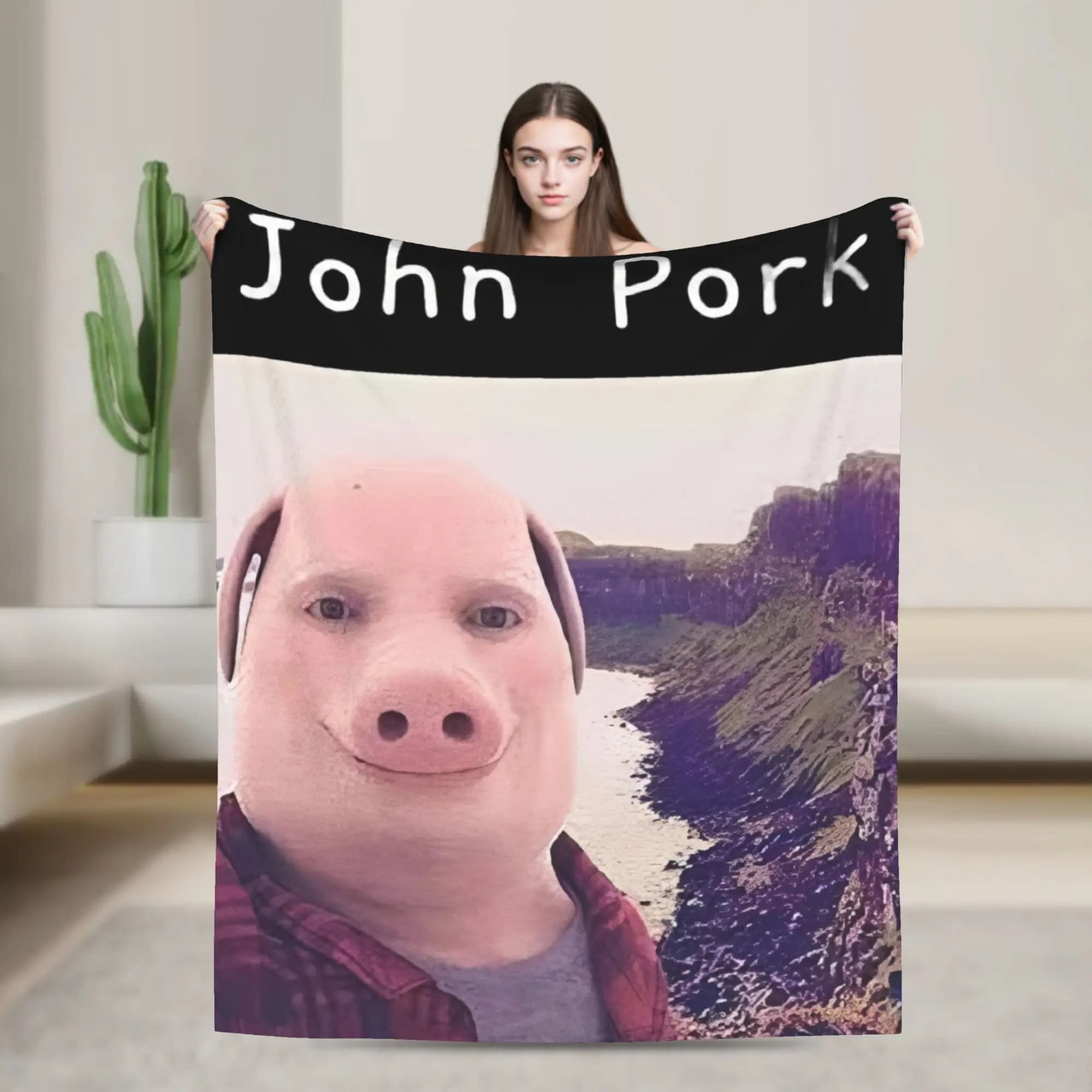 Coperta Morbida e Calda con Stampa 'John Pork Is Calling Answer Call Phone', Divertente Meme del Maiale, Copriletto in Peluche, Coperta Soffice in Flanella per Letto e Divano