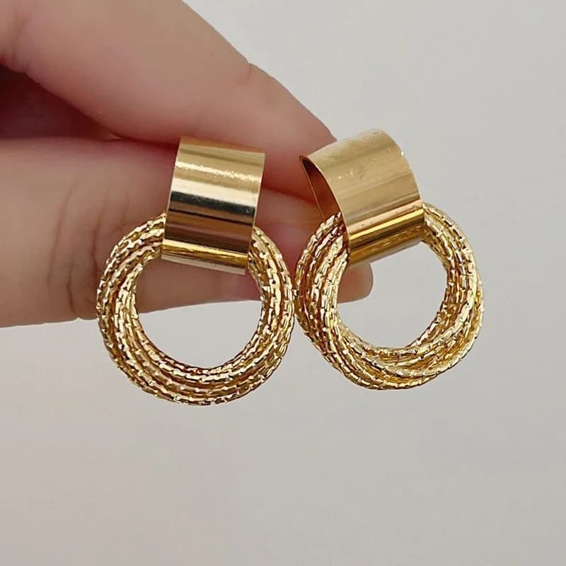 Orecchini Pendenti Rotondi in Metallo Vintage per Donne, Gioielli Geometrici Trendy da Festa, Orecchini Pendenti a Cerchio Piccolo Multistrato