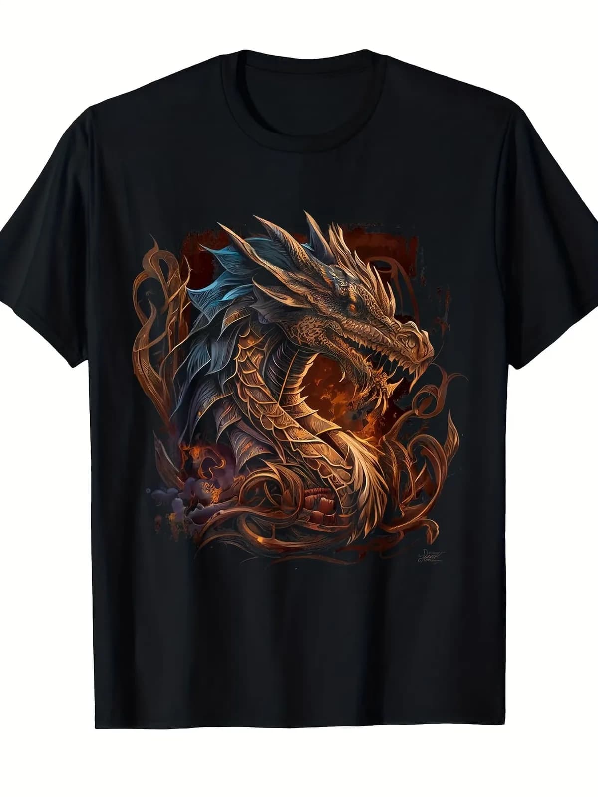 T-shirt vintage da uomo con grafica drago - Maglietta Fantasy Art con stampa drago dorato