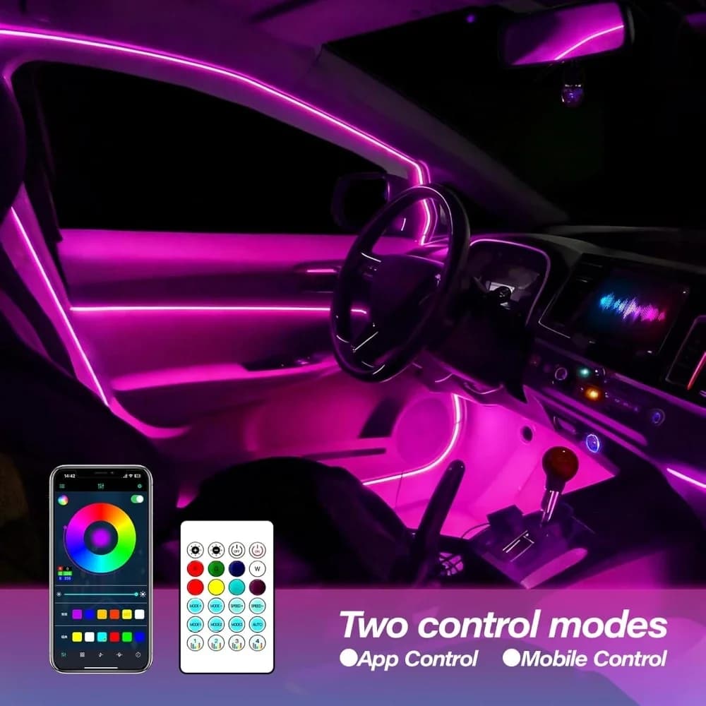 Striscia LED RGB per Auto, Luci Ambientali a 64 Colori Sincronizzate con la Musica, per Interni e Cornici delle Porte, Controllo Bluetooth/App/Telecomando, 8 Modalità, 3,5M/4M