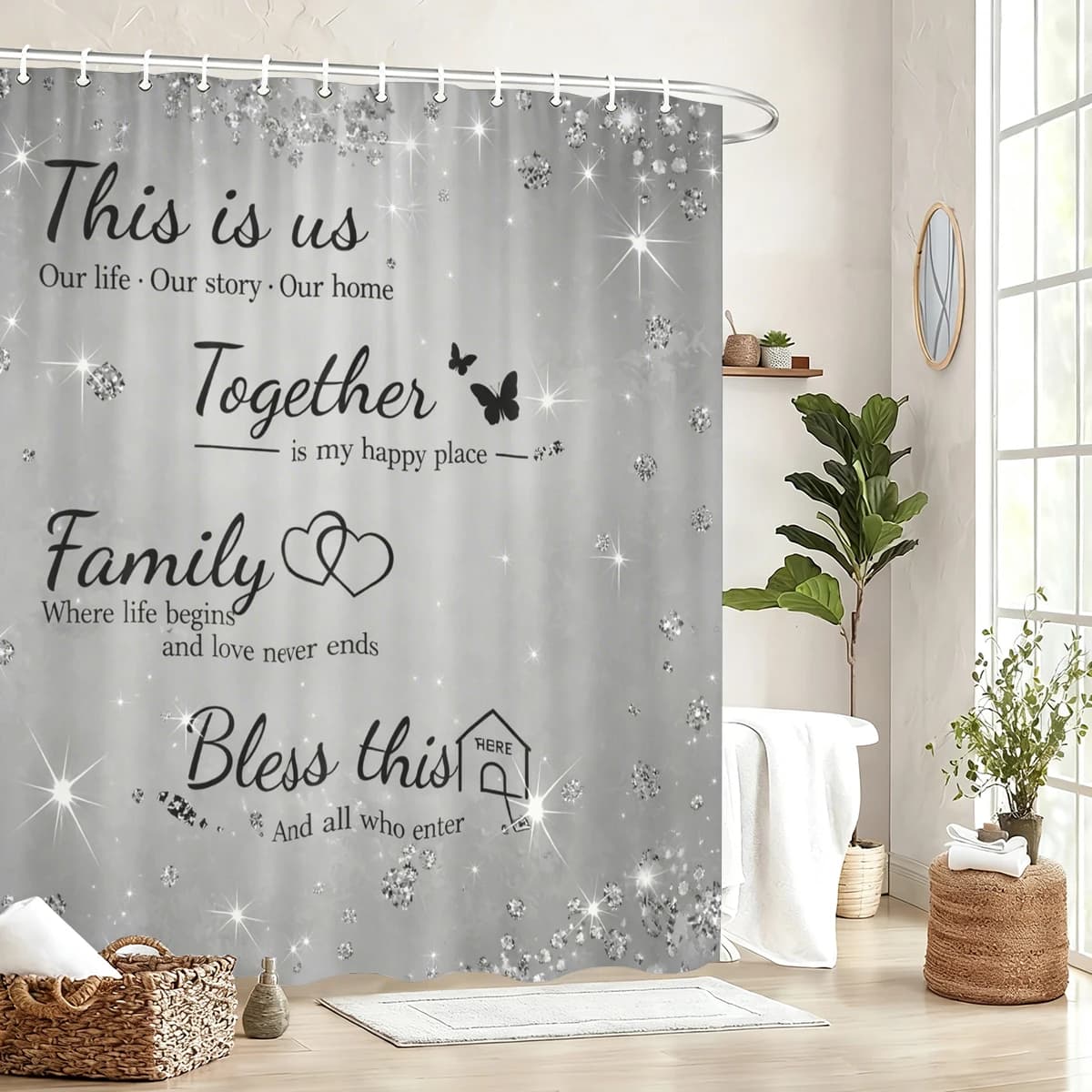 Tenda da Doccia in Poliestere con Motivo Artistico - Elegante Decorazione per il Bagno, Tenda Decorativa per Casa e Hotel