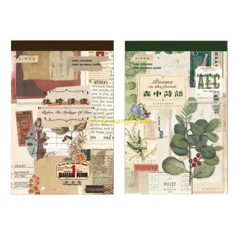 D7YC 50 fogli Scrapbooking Carta decorativa Notebook Adesivo retrò Nastro adesivo per decorazione album fotografici