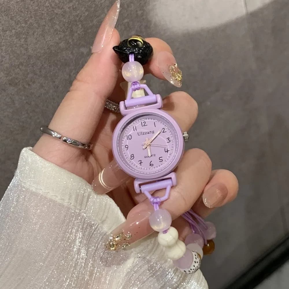 Fashion Adjustable Bracelet Watch Handmade Beaded Wristwatches Pendant Quartz Watch Women Girls