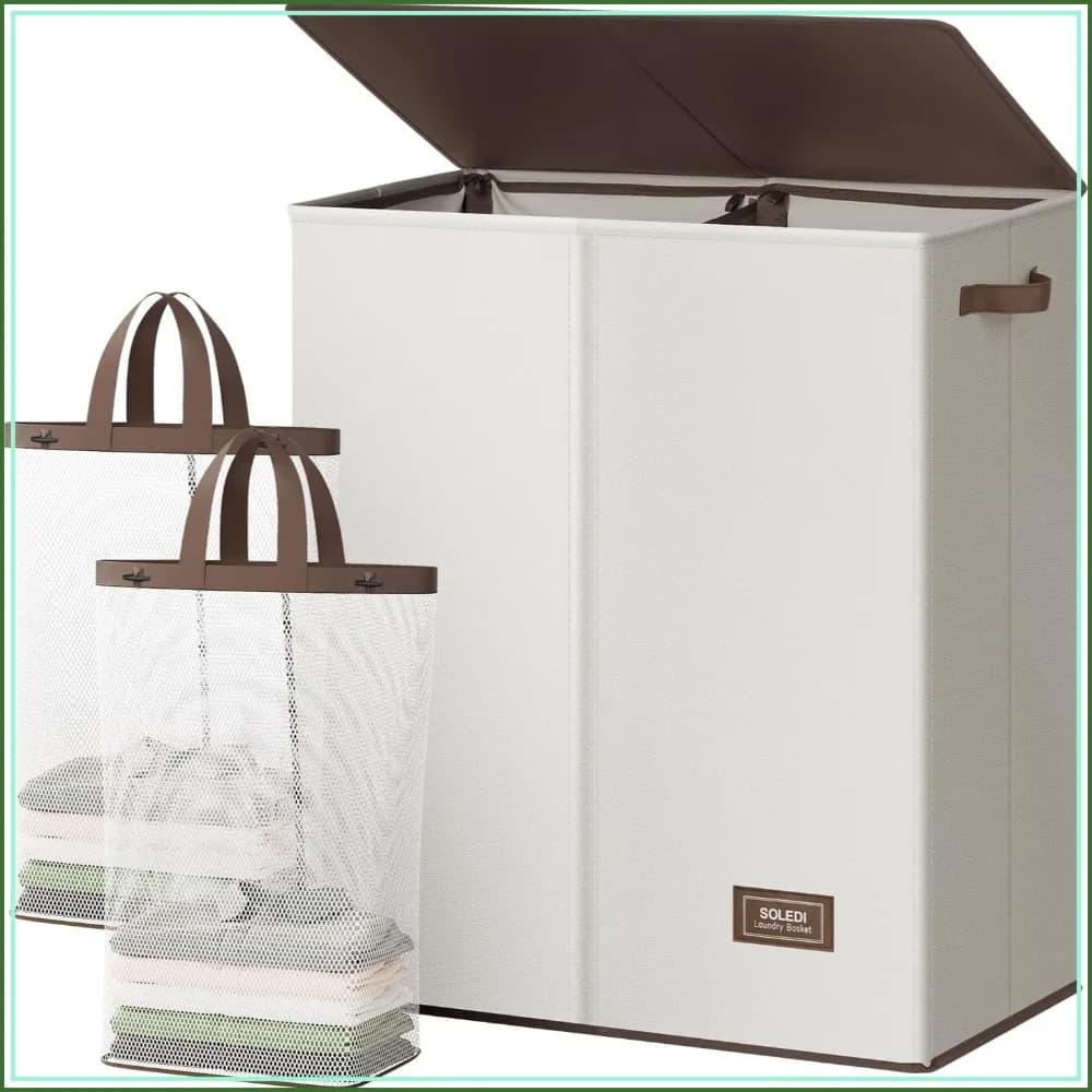 38.3 Gal Large Laundry Hamper with Lid and Removable Bags, 2-Section Collapsible Clothes Hamper for Bedroom, Bathroom, Laundry Room