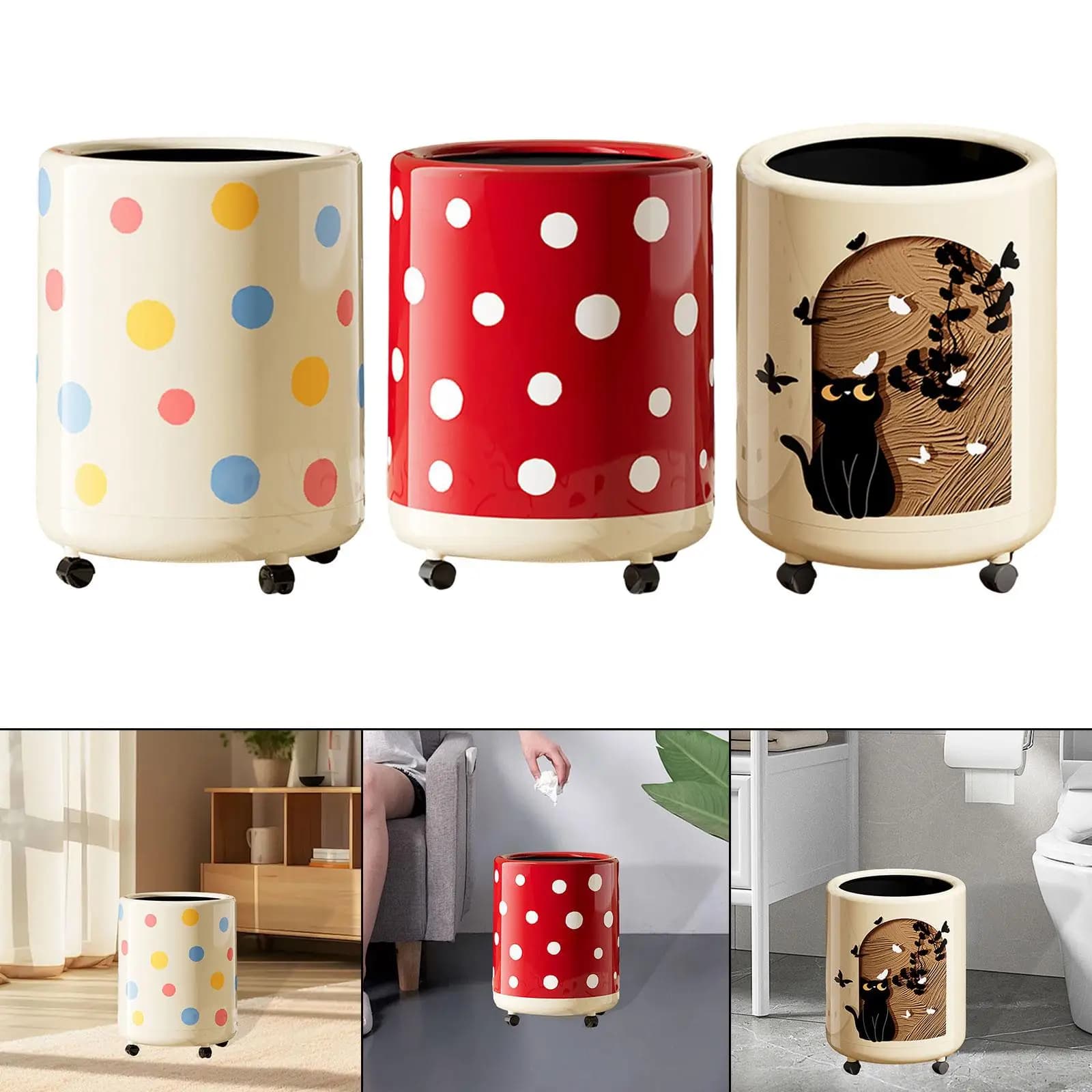Pattumiera a pois Cestino per rifiuti Pattumiera minimalista Pattumiera rotonda da 12 litri Bidone per riciclaggio per studio in ufficio Dormitorio domestico