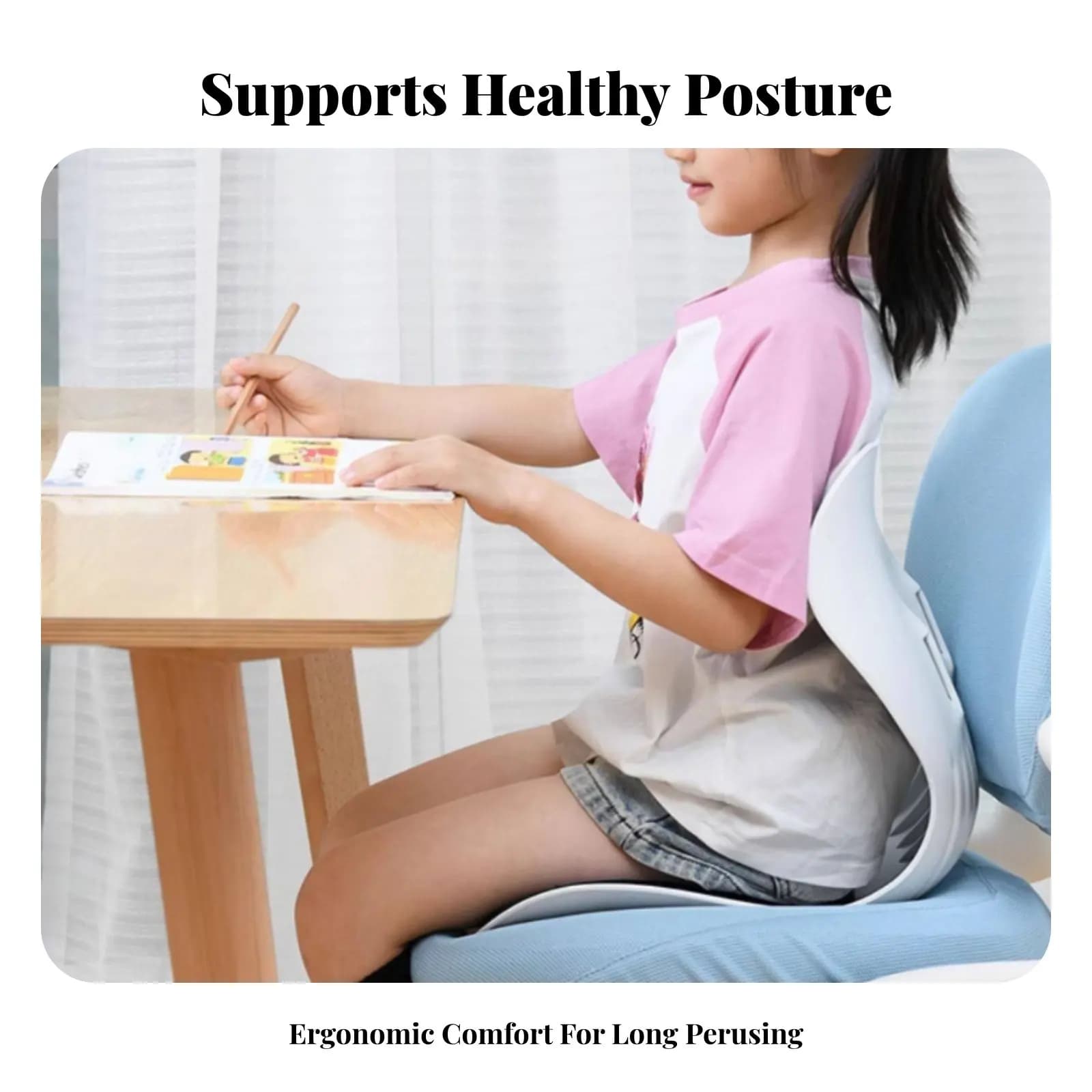 Poltrona ergonomica per bambini con cuscino confortevole e tasca laterale per genitori, camera da letto, gaming