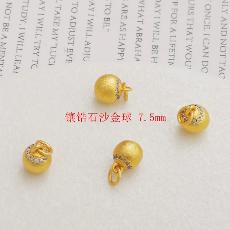 18K Gold-plated Sand Gold Five-flower Button Bead Spacer Inlaid Zircon Ball Pendant DIY Bracelet Necklace Jewelry Accessories