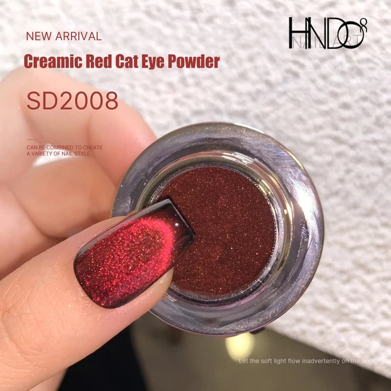 HNDO Polvere Magnetica Effetto Occhio di Gatto Rosso Natalizio per Smalto Gel, Design Glitterato per Nail Art, Pigmento Decorativo per Manicure