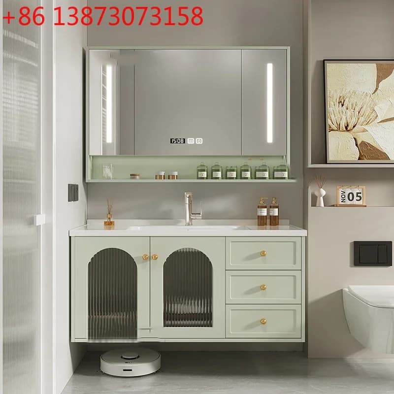 Armadietto da Bagno Mobile a Parete con Specchio, Luci LED, Profili Organizzatori e Ripiani per Stoccaggio Verticale