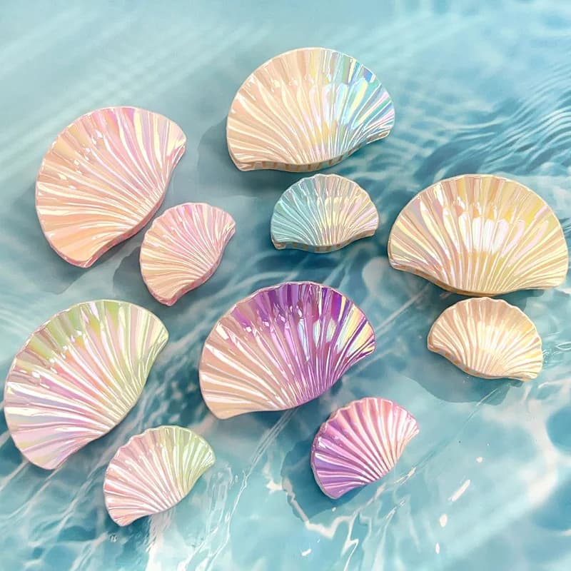 2 fermagli per capelli con conchiglia sfumata, accessori per capelli da vento per le vacanze, accessori per capelli grandi per l'oceano estivo, clip per squalo
