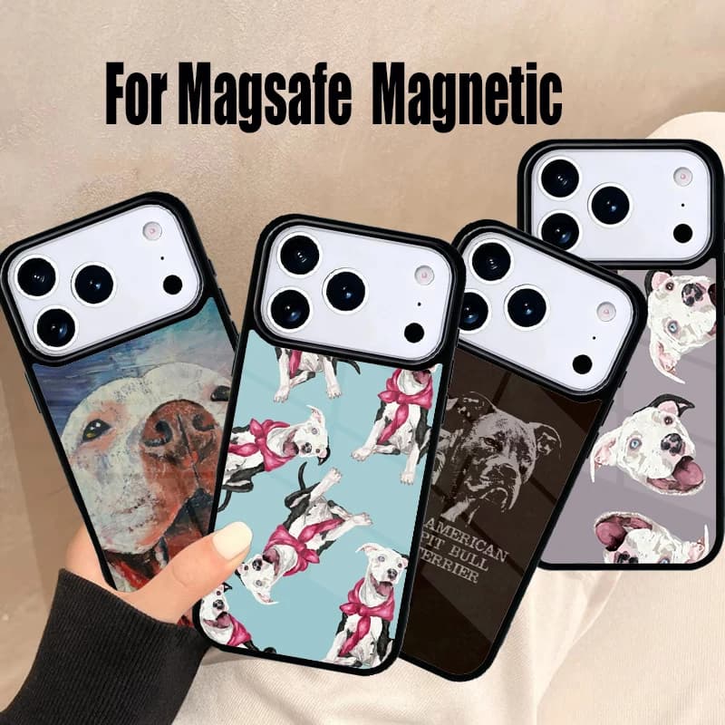 Cover per iPhone con design Pit Bull per iPhone 17 Air 16e 15 14 13 12 11 Pro Max Plus, Cover Magnetica Wireless Magsafe