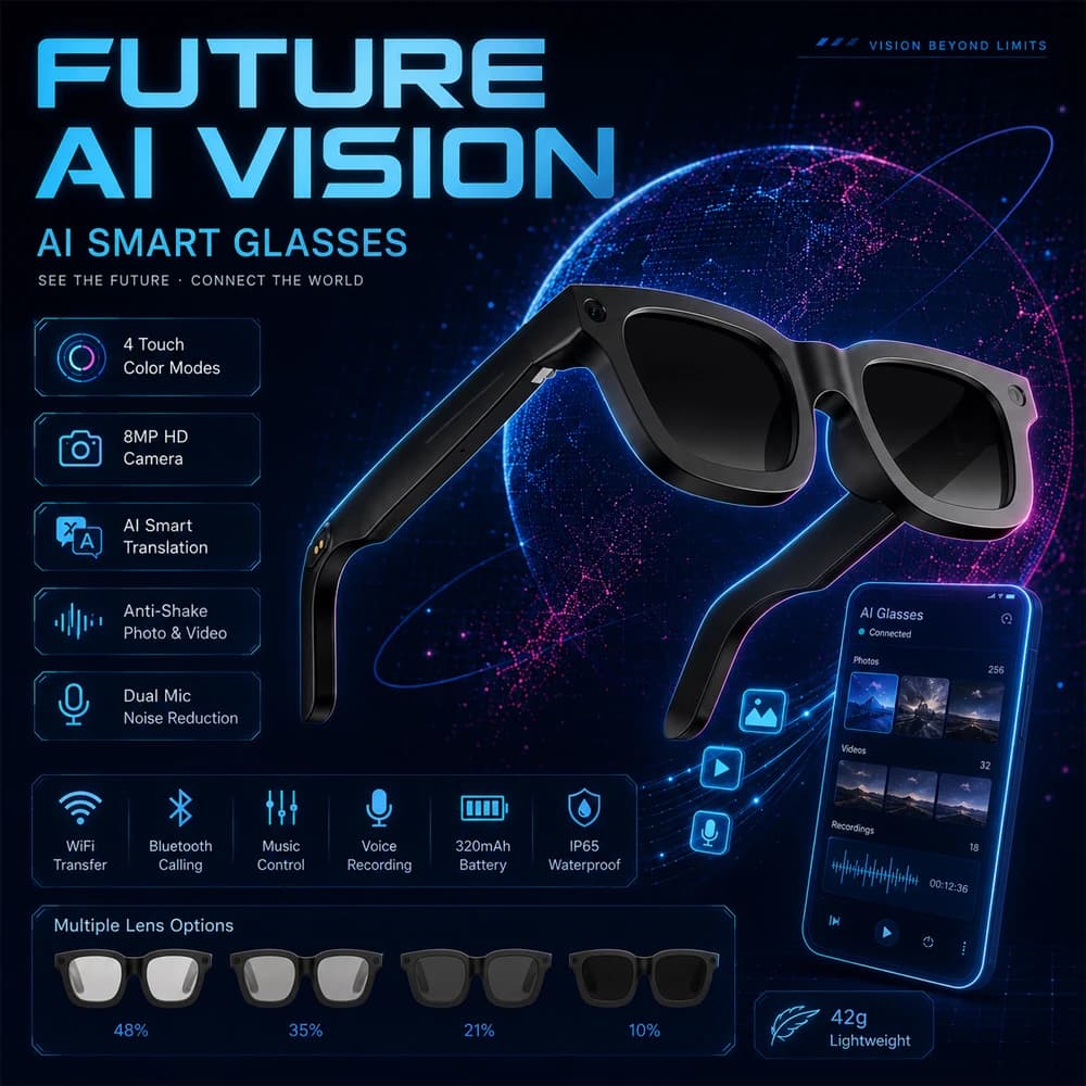 AI Voice Wake Up Smart Voice Assistant Smart Glasses 2026 New AI Intelligent Q&A Interactive Device AI Photo Recognition Eyewear