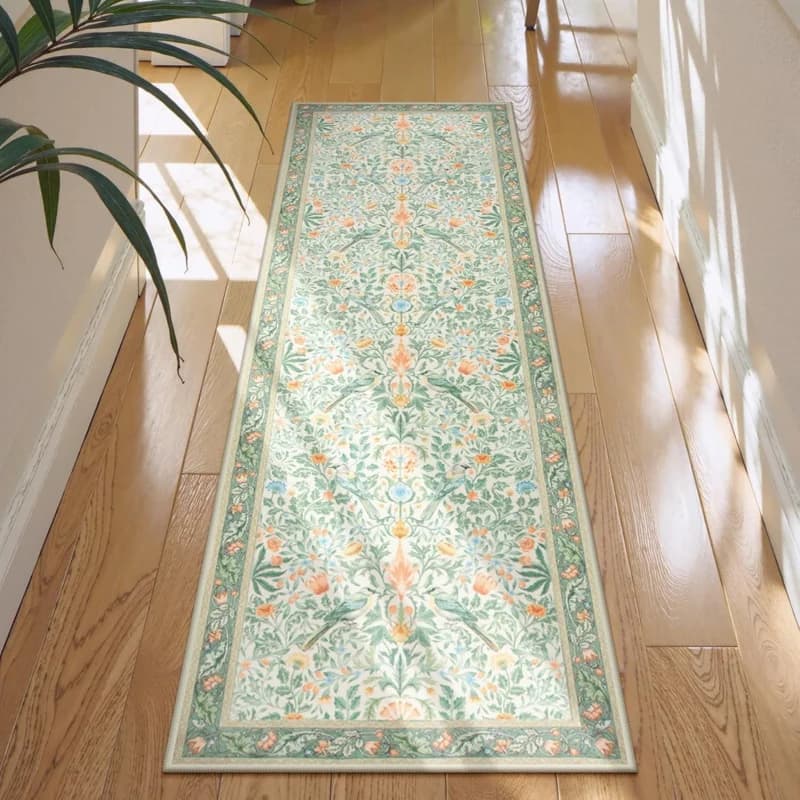 VIKAMA Retro Plant Floral Long Carpet Non-slip Wear-resistant Kitchen Corridor Mat Entrance Door Mat Home Decor