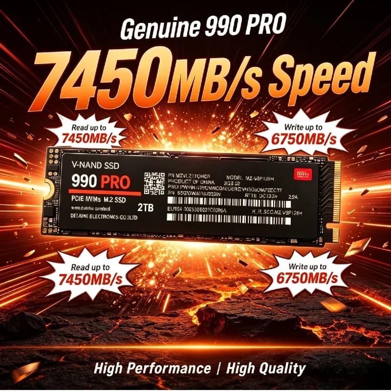 New 990 PRO NVMe M.2 2280 PCIe Gen4 SSD 512GB‑4TB, Up to 7450MB/s Heat‑Dissipating SSD for PC Enthusiast DIY Builders