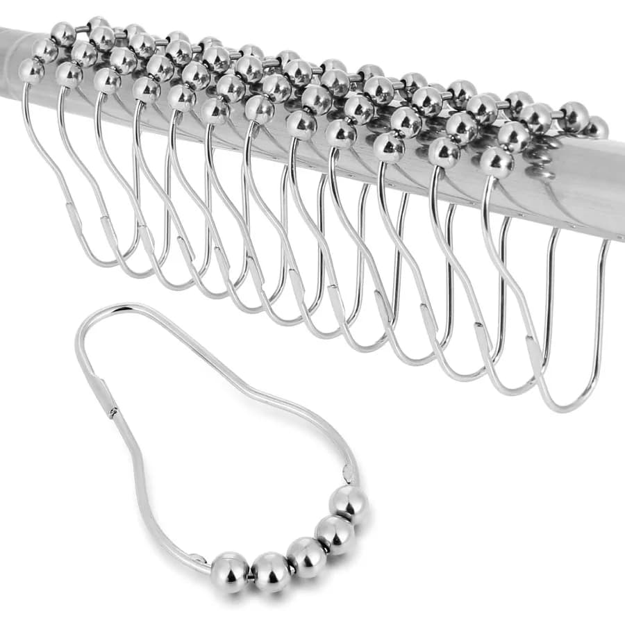 Ganci per tende da doccia Anelli per bagno 12 pezzi Acciaio inossidabile Argento a forma di pera
