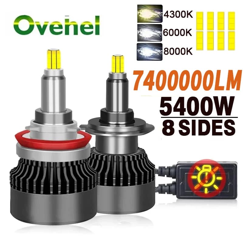 OVEHEL H7 LED Canbus Faro per auto H11 H1 H4 7400000LM 5400W 360 Lampadina HB3 HB4 HIR2 9005 H9 H8 Bi Lampada per proiettore a LED 6000K 4300K