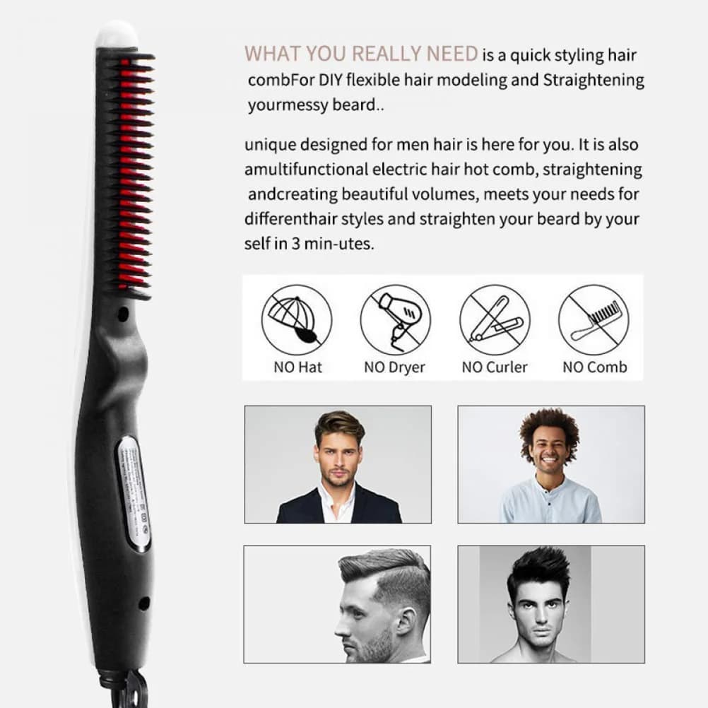 Pettine per barba dritto portatile Stiratura dei capelli Pettine per barba elettrico Piastra per parrucchiere Tecnologia di calore Gomma sicura