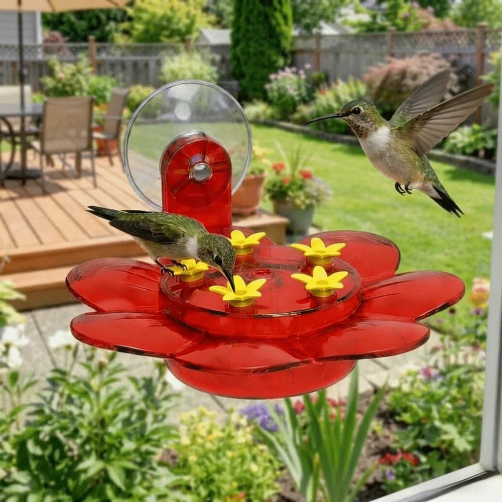 Leak-Proof 2 in 1 Bird Feeder Weather-Resistant Decorative Hummingbird Feeder with Suction Cup and Hook Hanging Feeder Backyard