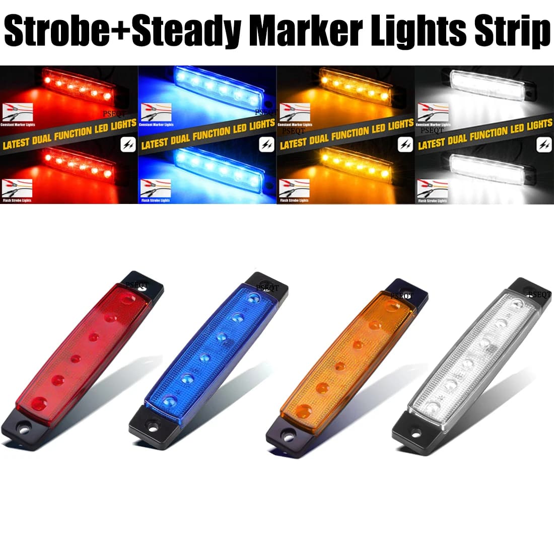 PSEQT 10x 3.8" Luci LED Laterali a Doppia Funzione Stroboscopiche e Fisse per Rimorchi, Camion, RV, ATV