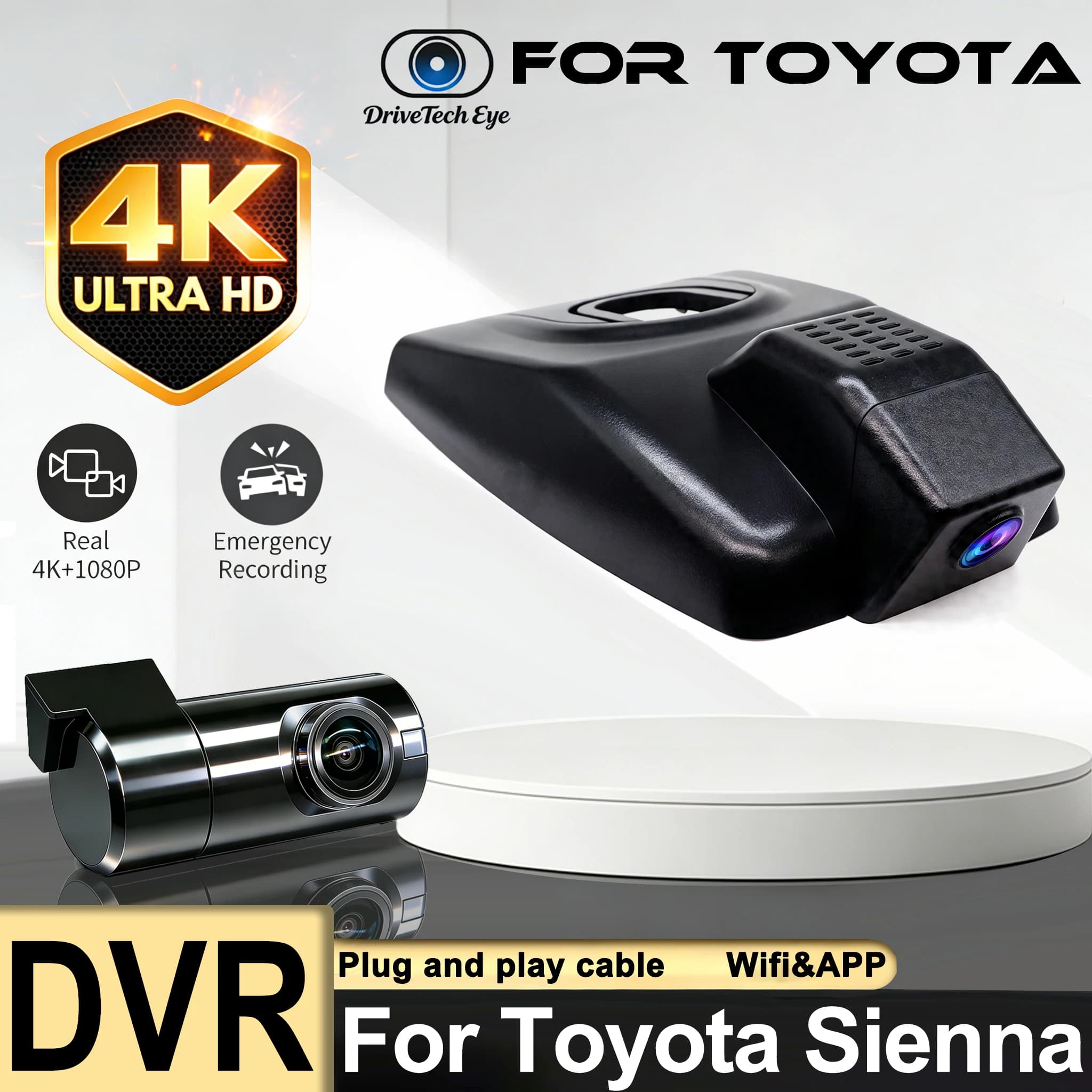 Dash Cam for Toyota Sienna (XL40)2026 2025 2024 2023 2022 2021,Plug and Play 4K Car DVR Hidden DashCam for Car Camera