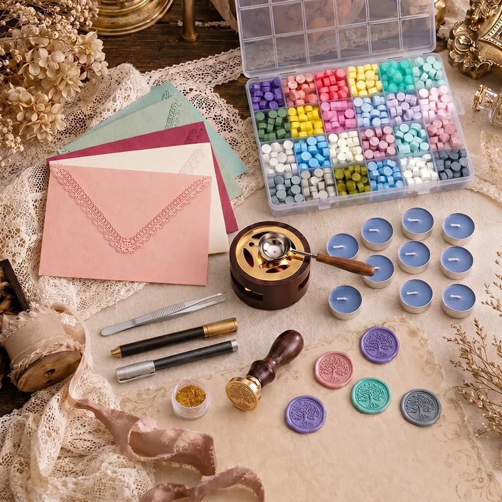Wax Seal Stamp Set Tree of Life Lacquered Stamp Sealing Wax Kit DIY Craft Supplies Scrapbooking Wedding Party Invitation Decora