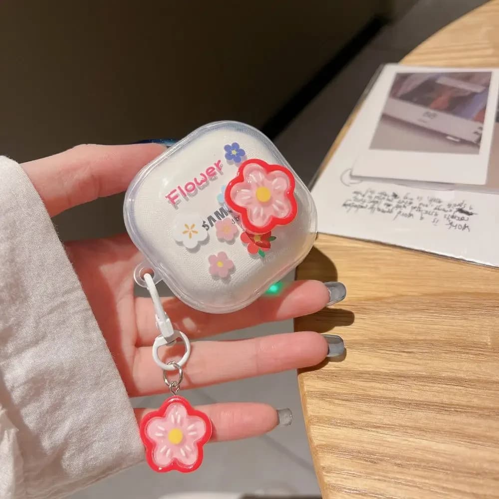 Cute 3D Flower Cheese Clear Headphones custodia morbida per Samsung Galaxy Buds 2 Live con perline Cover pendente per Samsung Buds 2 Pro