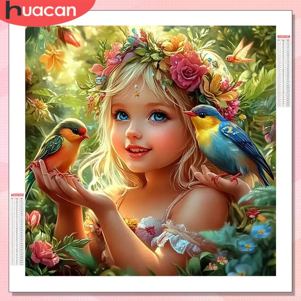 HUACAN Pittura diamante 5D fai da te Ritratto di ragazza Decorazione completa per trapano per la casa Diamante Mosaico Uccello Animale Strass