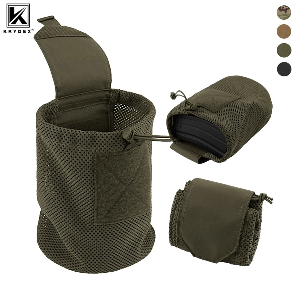 KRYDEX 500D Nylon Tactical Foldable Roll Up Mesh Dump Pouch MOLLE Belt Drop Magazine Pouches Tool Utility Pack Waistbag