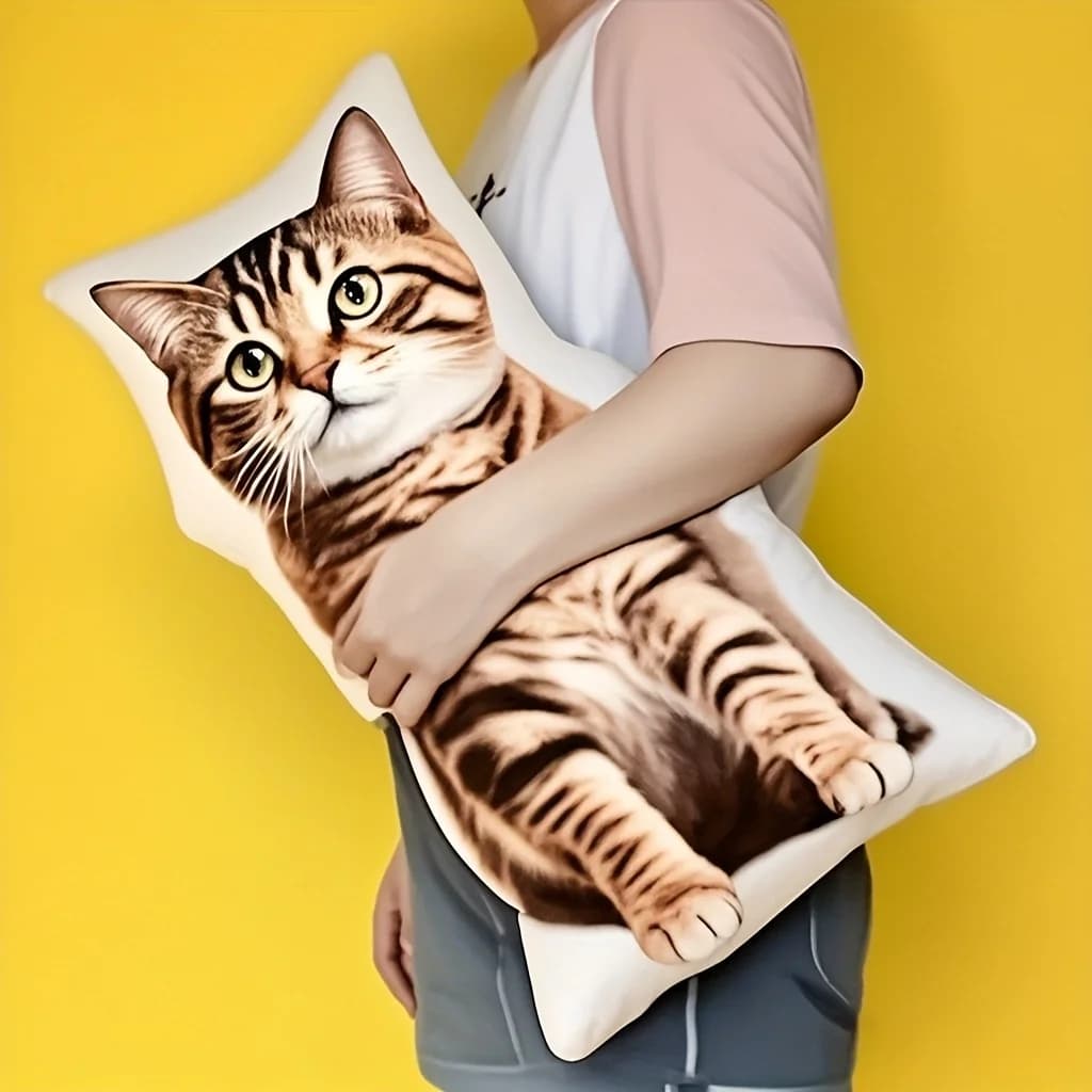 Nuovo cuscino personalizzato con foto di gatto - Morbido peluche, stampa 3D fronte-retro, viso di gatto realistico, comoda decorazione per divano o letto.