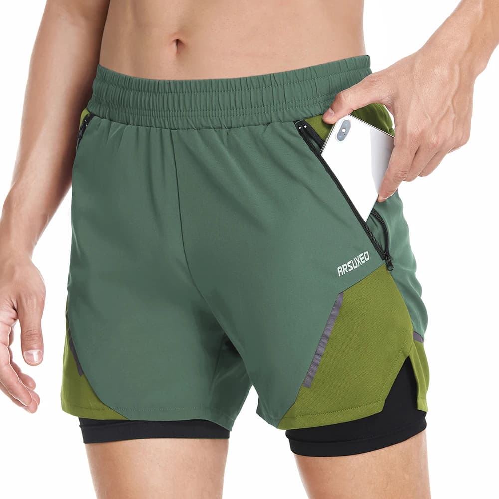 ARSUXEO Men's Sports Shorts Running Shorts 2 in 1 Quick Dry Gym Training Hinge Pockets Training pants Outdoor jogging sportswear
