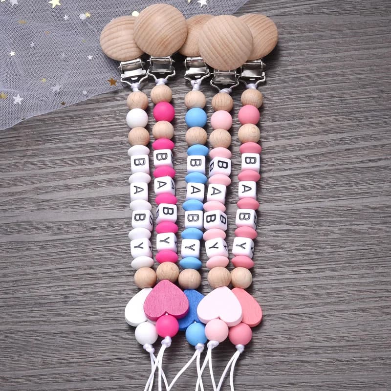 Perline in Silicone massaggiagengive catena per dentizione catena per capezzoli Anti-goccia Clip per ciuccio in legno di faggio per bambini giocattolo da masticare per allattamento