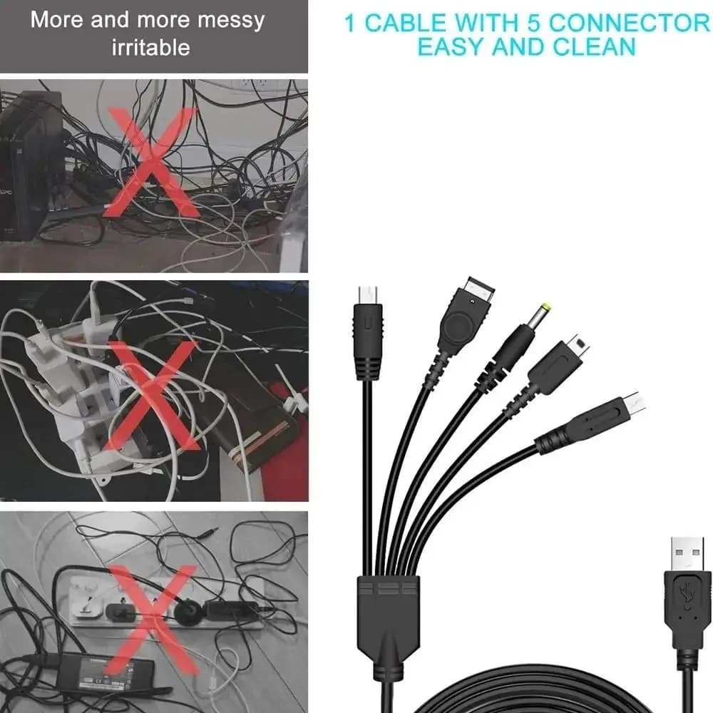 Cavo di Alimentazione Multiuso con Anima in Rame, Cavo USB Universale per Ricarica Rapida per Nintendo GBA SP/NDSL/NDSi/WiiU/PSP