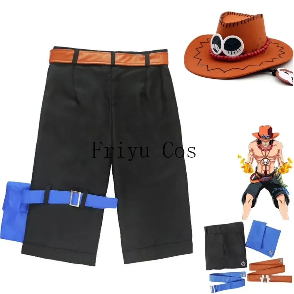 Anime Portgas·D· Ace Costume Cosplay Barba Bianca Pirati Pantaloncini Neri Cappello Parasole Accessori Uomo Donna Vestito da Festa di Carnevale