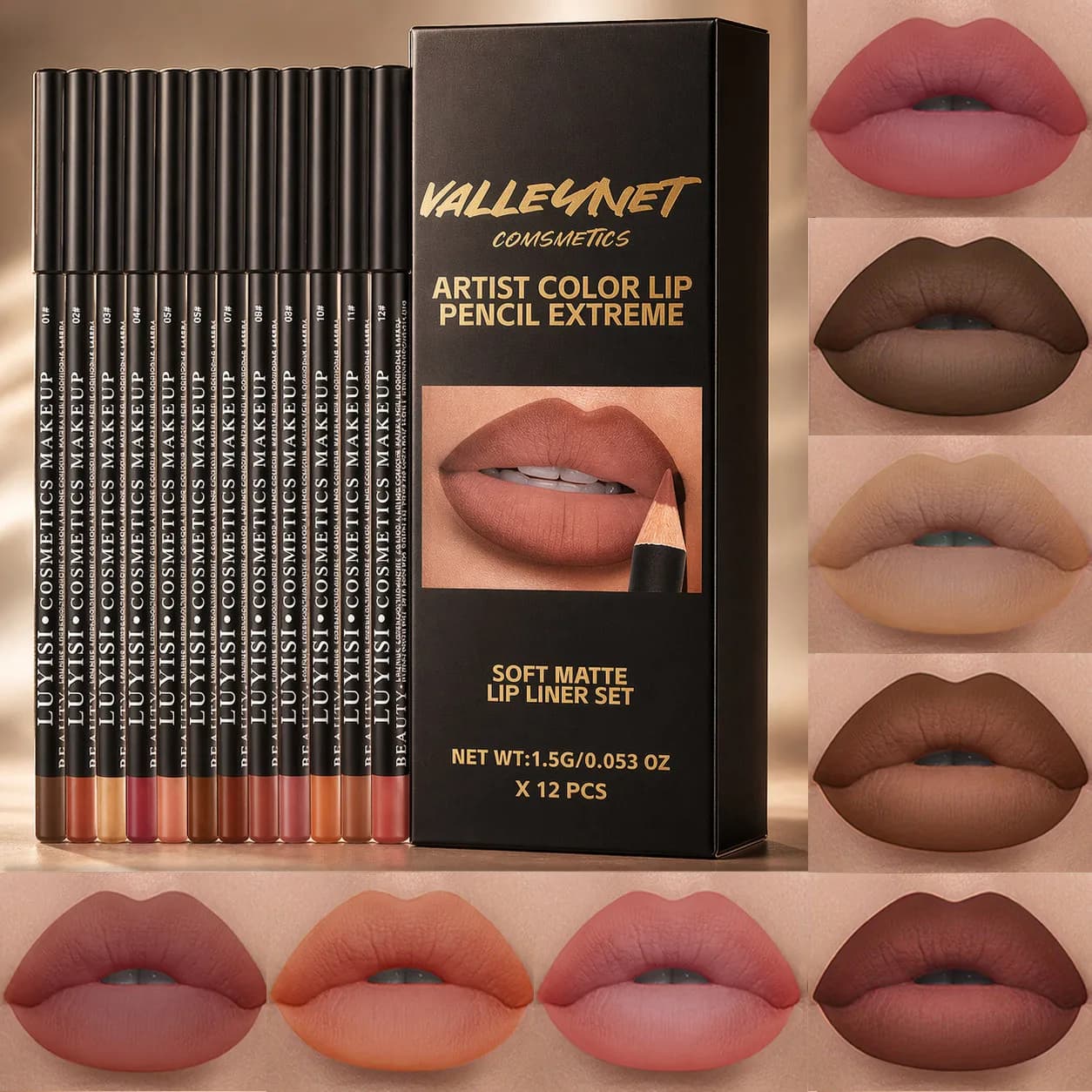 12Pcs Matte Lip Liner Set Waterproof Long Lasting Lip Pencil Professional Makeup Nude Brown Red Lipstick Contouring Lips Makeup