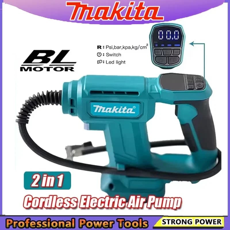 Compressore d'aria portatile per gonfiaggio pneumatici per auto con pompa d'aria a batteria Makita con pompa gonfiabile con display digitale per 18V Bettery