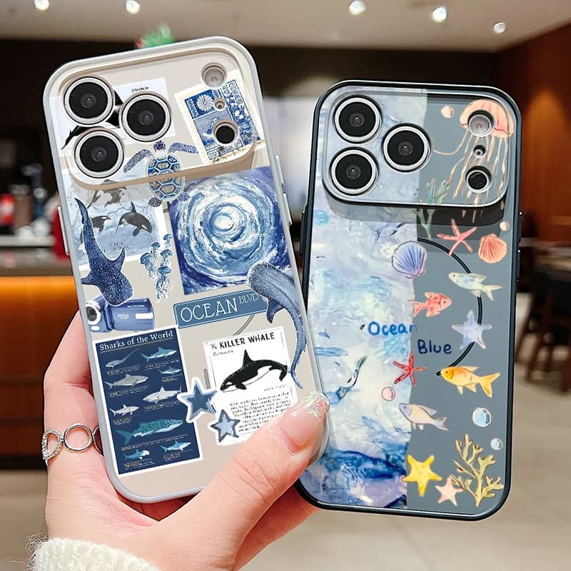 Cover per iPhone con motivo balena magnetica per iPhone 17 ProMax 16 15 14 13 Pro Max, compatibile con ricarica wireless MagSafe, antiurto, in PC rigido