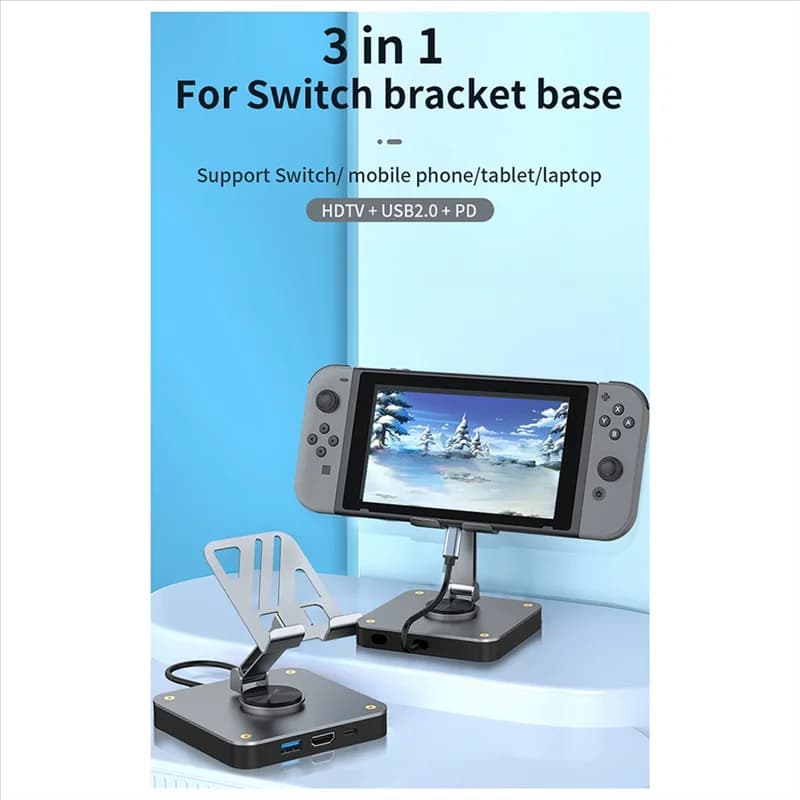 Docking station con supporto rotante pieghevole in lega di alluminio Base per console con interruttore di gioco Docking station per schermo di proiezione HD 4K
