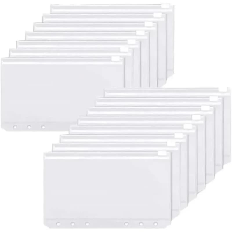 6-30PCS Binder Pockets A6 6-Hole Zipper Binder Pockets Waterproof PVC Cash Budget Envelopes Loose Leaf Bag For Notebook Planner
