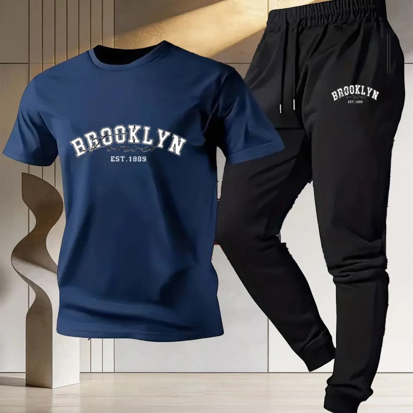 Men's sports suit - T-shirt in pure summer cotton new style 2026 + slim sports pants - street fashion print