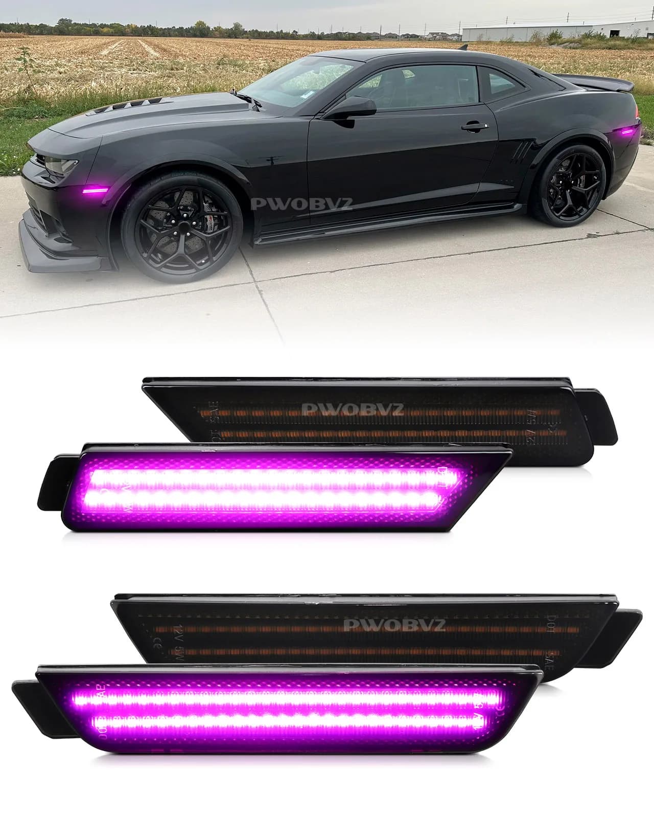 4 pezzi LED rosa viola paraurti anteriore e posteriore LED indicatore laterale lampada parafango per Chevrolet Camaro 2010-2015