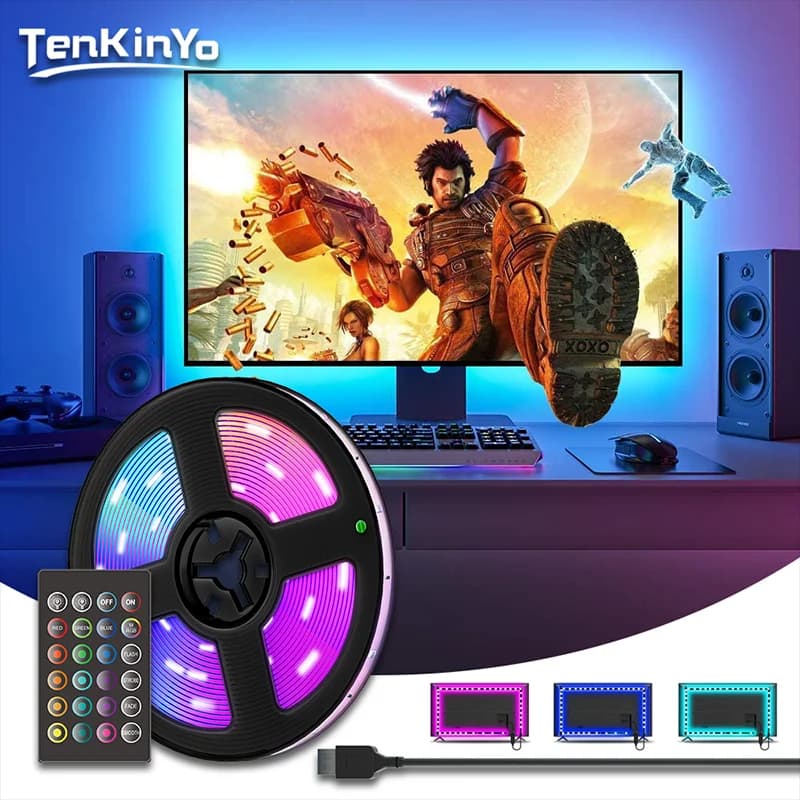 Strisce LED RGB 5V 2M-5M, luci che cambiano colore con telecomando a 24 tasti, luci per feste, casa, USB, retroilluminazione TV, decorazione per scrivania e camera da letto
