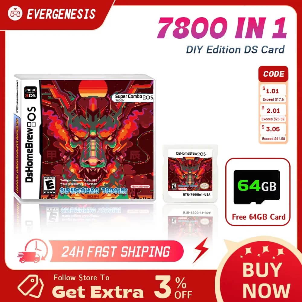 DS 7800 in 1 Flashcard SDHC Adattatore Scheda di memoria per NDS NDSL 3DS XL 2DS XL Console per videogiochi con scheda TF 64G Accessori DS