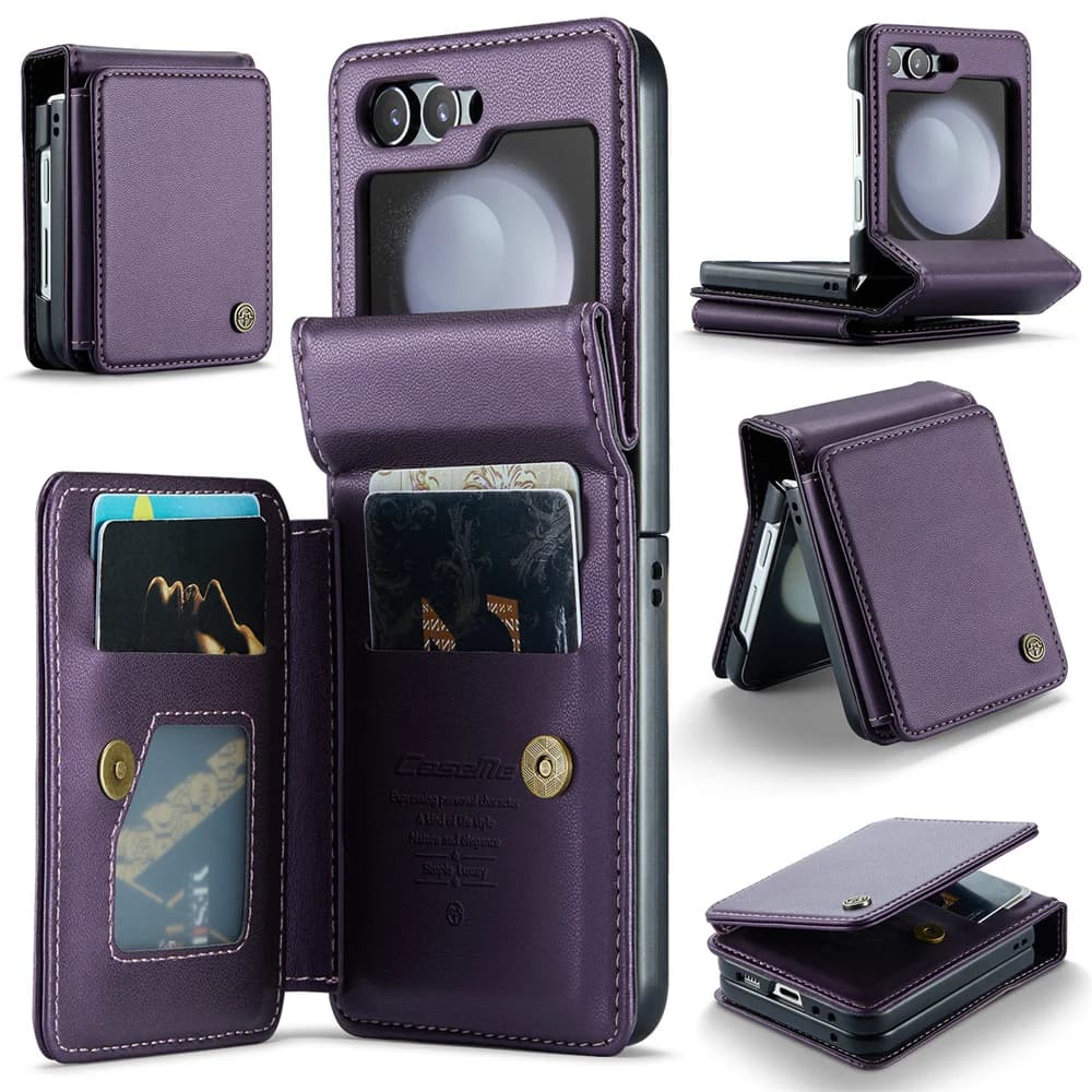 Custodia a portafoglio con blocco RFID porta carte di lusso CaseMe per Galaxy Z Flip 5/Flip 4/ Flip 3 custodia pieghevole in pelle resistente con cerniera