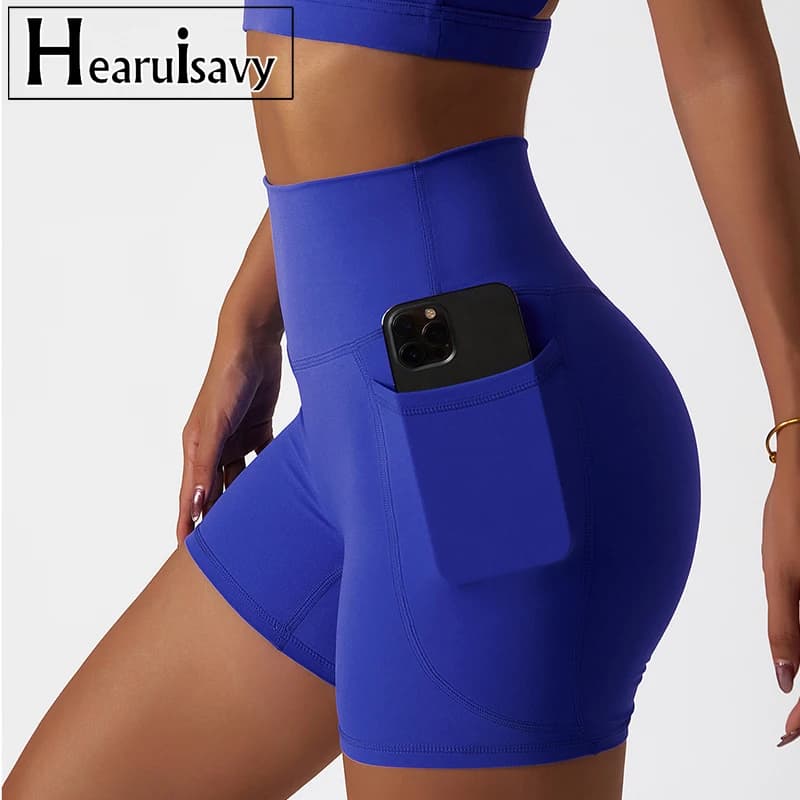 Comfortable and delicate summer yoga shorts on the skin Gymnastic pants for hip lift Breathable pocket for racing women's cycling sports shorts