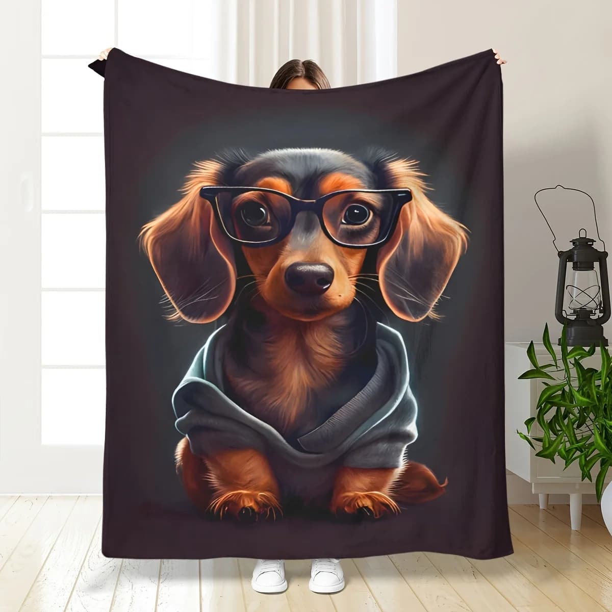 Coperta stampata in flanella con motivo cane salsiccia adatta a tutte le stagioni adatta per divano da ufficio e viaggi 180x250 cm