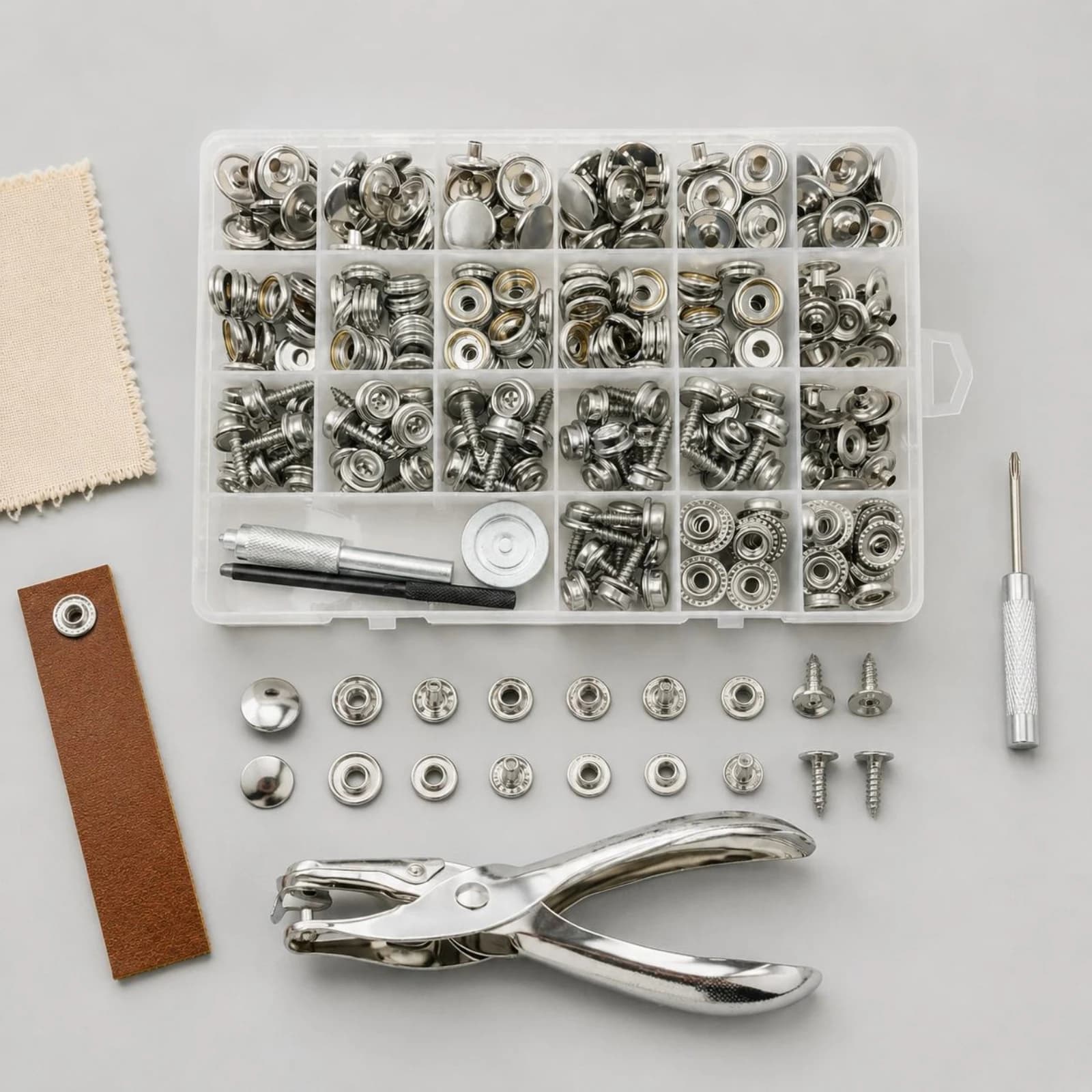 Sewing Hardware Kit with Storage Box and Snap Button Tools for Do It Yourself Canvas and Leather Work
