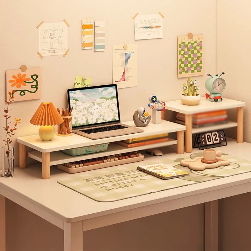 Supporto Rialzato per Monitor Desktop, Organizzatore da Ufficio per Notebook, Base di Supporto per Schermo, Stile Nordico