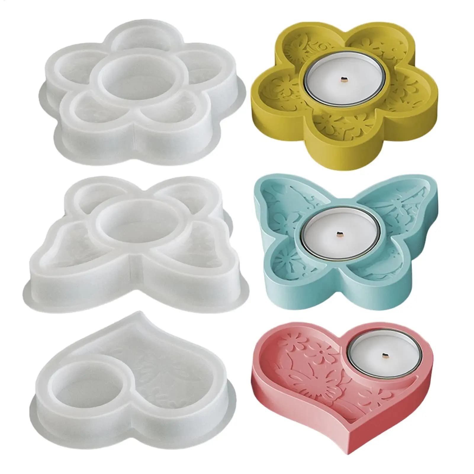 Stampi 3D per Candele a Forma di Farfalla/Fiore e Cuore, Stampi per Resina per Portacandele, Stampi per Cera e Gesso per la Casa